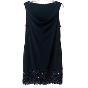 Elie Tahari Women's Navy Cocktail Dress with Sequined Lace Hem in Size‎ L